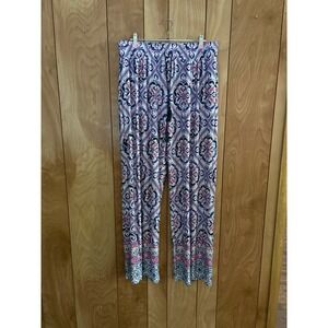 New Directions Womens Pink Blue Medallion Print Pajama‎ Pants Wide Leg Size L
